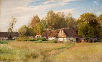Bauernhof in Falsterbo mit blühender Wiese von Gustaf Rydberg